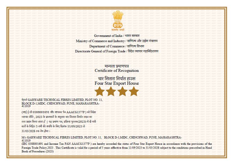 Recognized as Four Star Export House